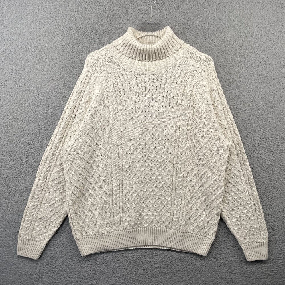 NWT Nike Life Mens Cable Knit Turtleneck Sweater Off White Chunky Relaxed Large - Picture 9 of 11